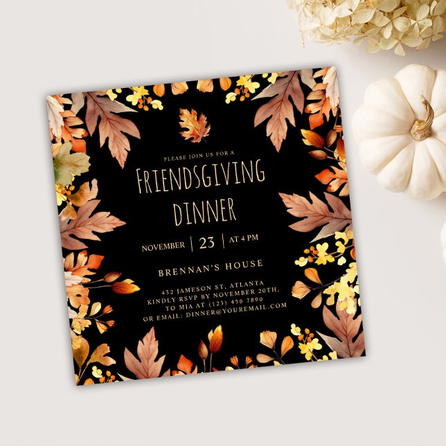 Herbst Erntedank Rustikales Familienfest Einladung (Black Elegant Friendsgiving Dinner Invitation)