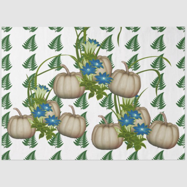 Herbst Erntedank White Pumpkins Flora Kunstwerk Seidenpapier (Vorderseite)