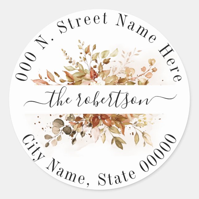 Herbst Eukalyptus Foliage Boho Rücksendeadresse Runder Aufkleber (Vorderseite)
