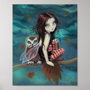 Herbst-Eule Süße Gothic-Fee Fantasy-Kunst Poster