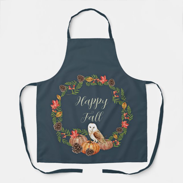 Herbst-Eule und Kürbisse mit anpassbarem Text  Schürze (Vorderseite)