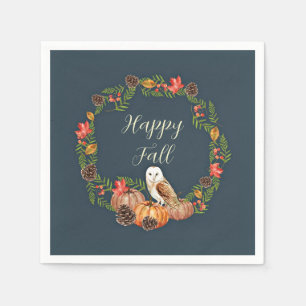 Herbst-Eule und Kürbisse mit anpassbarem Text  Serviette