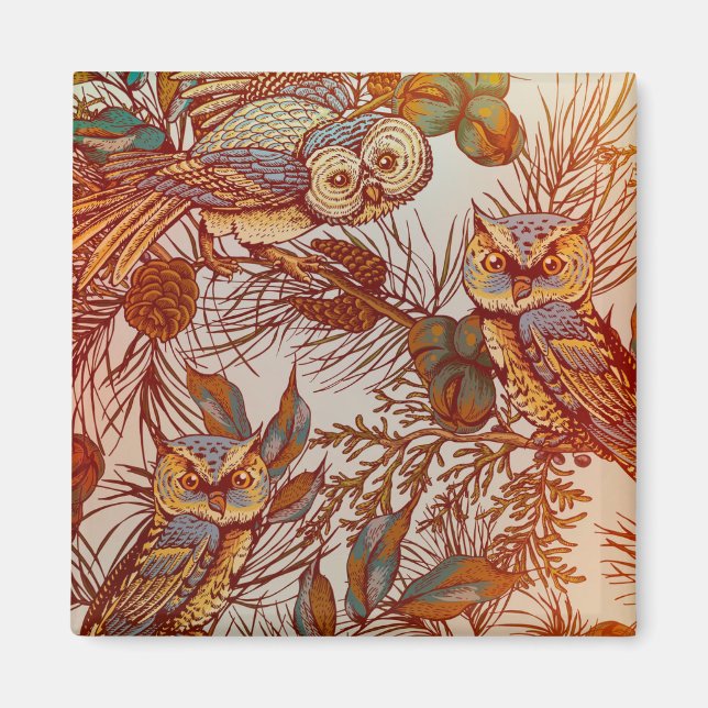 Herbst-Eule Vintage-Eule Magnet (Vorne)