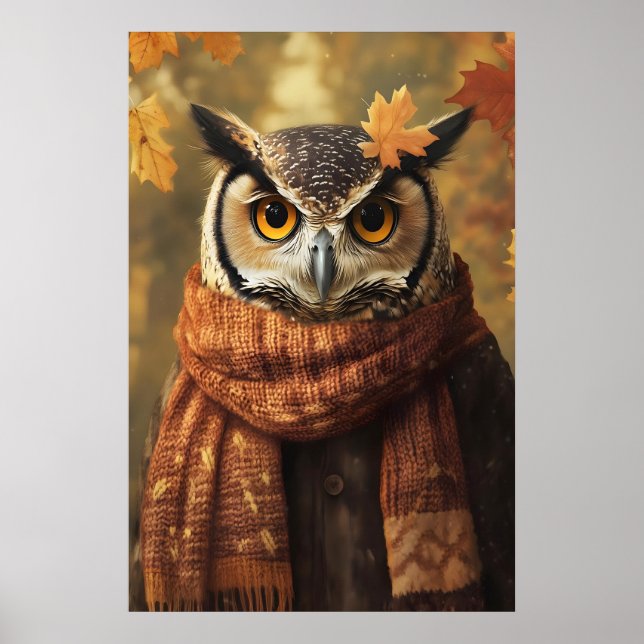 Herbst-Eulen-Kunst, Herbstkleidung, rustikale Heim Poster (Vorne)