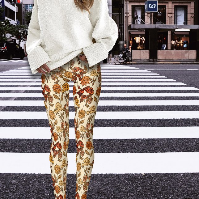 Herbst Exotic Florals Creme Leggings (Von Creator hochgeladen)