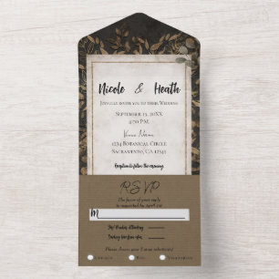 Herbst Fabel Bronze Botanische Blätter Hochzeit All In One Einladung