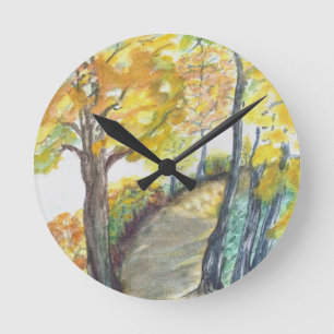Herbst-Fall-Baum verlässt Kunst-Malerei-Schicksal Runde Wanduhr