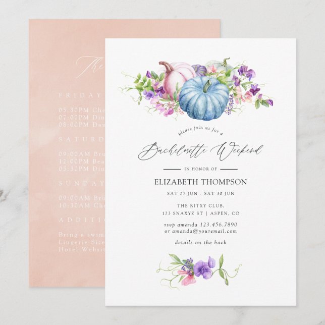 Herbst - Fall Floral Bachelorette Wochenende Einladung (Vorne/Hinten)