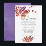 Herbst - Fall Wasserfarbe Blätter Bat Mitzvah Einladung<br><div class="desc">Herbstliche Blätterfledermaus mitzvah Einladungskarten mit ultra violettem Thema.</div>