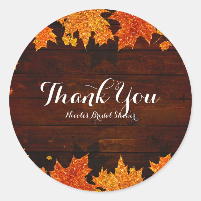 Herbst Fallende Glitterie Blätter Rustikale Glam G Runder Aufkleber (Vorderseite)