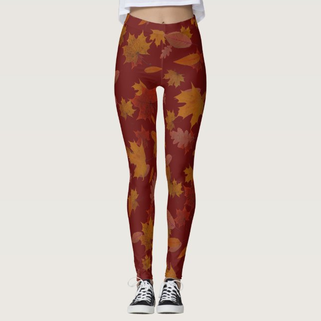 Herbst-fallendes Blätter auf kundenspezifischem Leggings (Vorderseite)