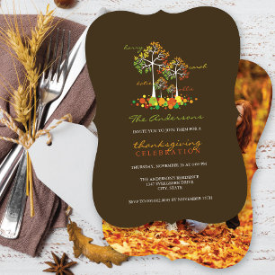 Herbst-Familienbäume Thanksgiving-Dinnerparty-Foto Einladung