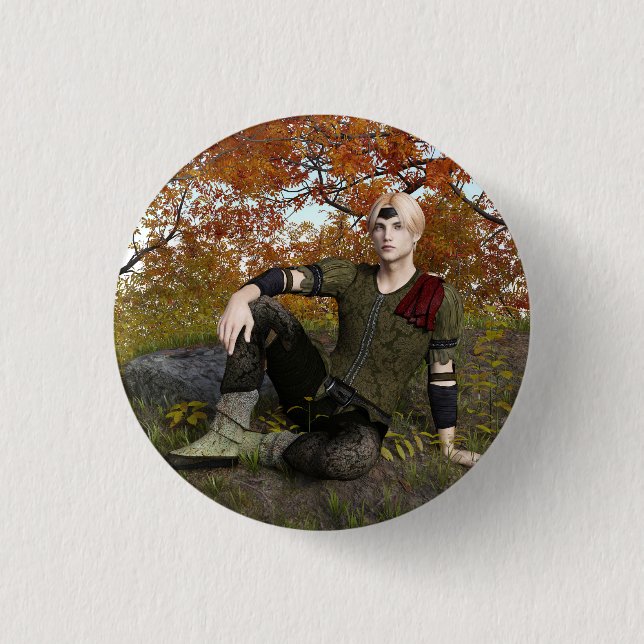 Herbst-Fantasie-Prinz-Wald-Porträt Button (Vorderseite)