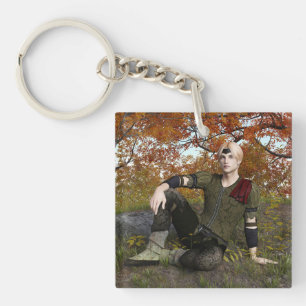 Herbst-Fantasie-Prinz-Wald-Porträt Schlüsselanhänger
