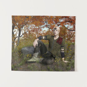 Herbst-Fantasie-Prinz-Wald-Porträt Wandteppich