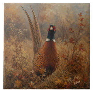 Herbst-Fasan-Ölgemälde Fliese