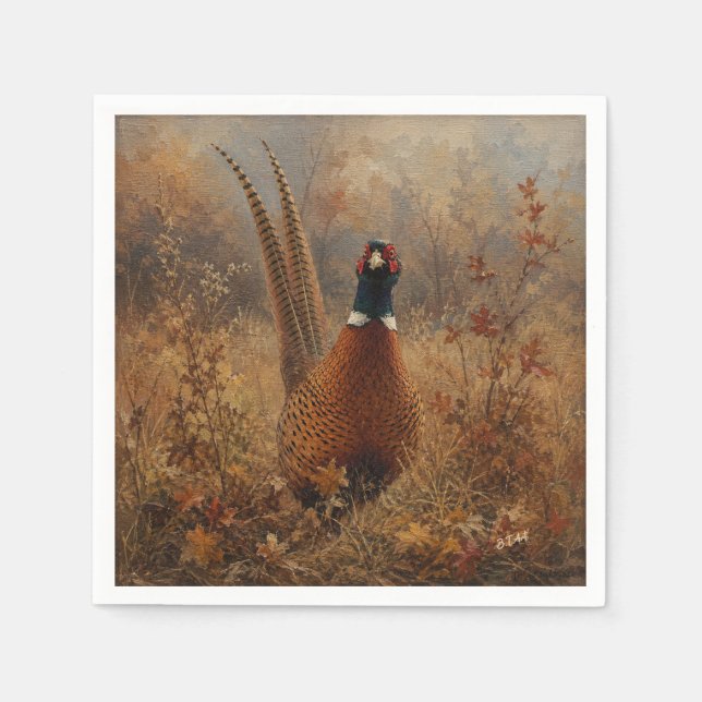 Herbst-Fasan-Ölgemälde  Serviette (Vorderseite)
