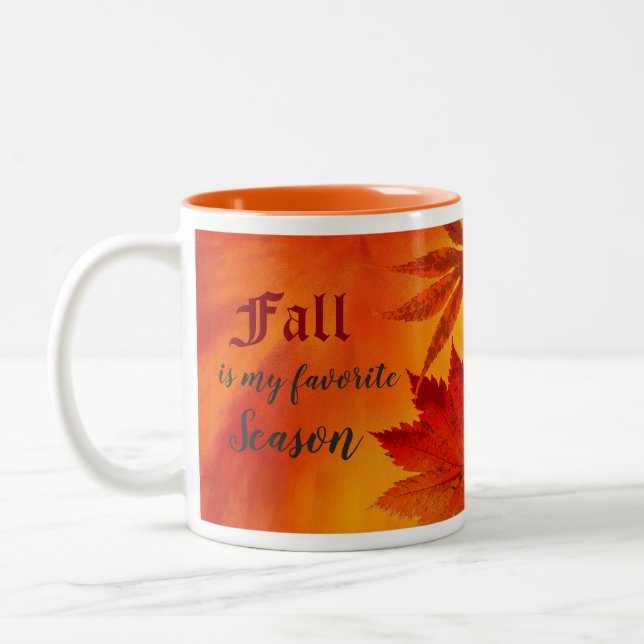 Herbst Favoritensaison Rote Orange Blätter Zweifarbige Tasse (Links)