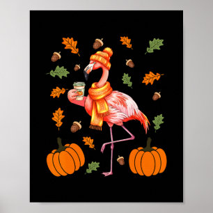 Herbst Flamingo Pumpkin Spice Latte Herbstlaub Th Poster