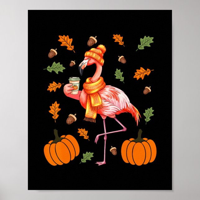 Herbst Flamingo Pumpkin Spice Latte Herbstlaub Th Poster (Vorne)