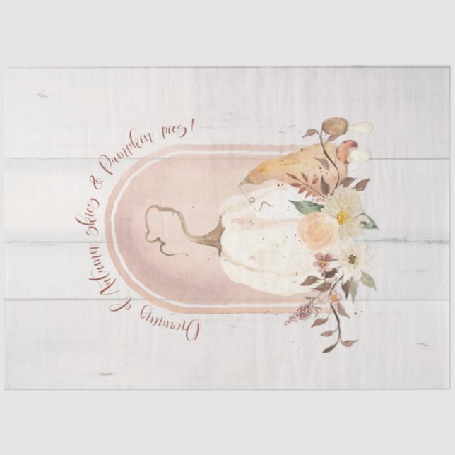 Herbst Floral Fall White Pumpkin Foliage Decoupage Seidenpapier (Vorderseite)