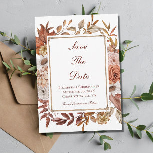 Herbst Floral Pfirsich Braun Rost Hochzeit Save The Date