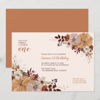 Herbst Floral & Pumpkin 1. Geburtstag Party Einladung