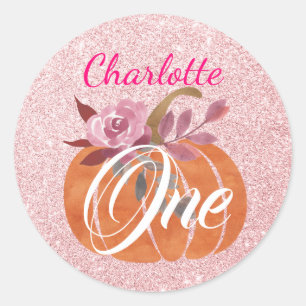 Herbst Floral Pumpkin 1. Geburtstag Rose Gold Runder Aufkleber