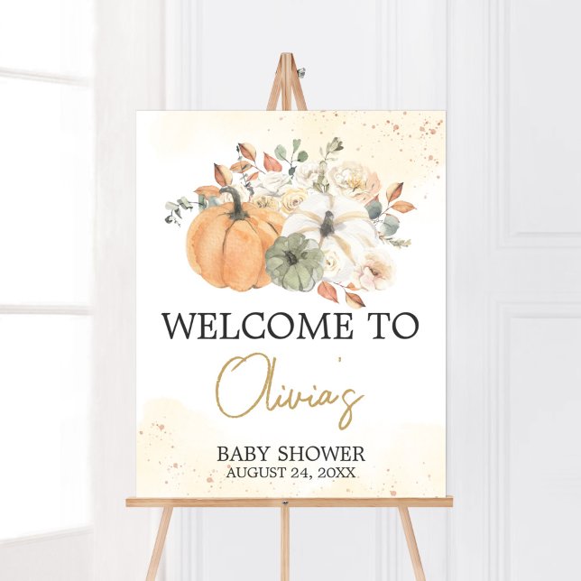 Herbst Floral Pumpkin Baby Dusche Willkommen Poster (A Little Pumpkin Baby Shower Welcome Sign)