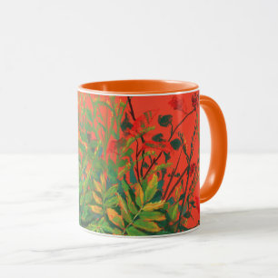 Herbst Floral Rowan Blätter, ElderBerries on Oran Tasse
