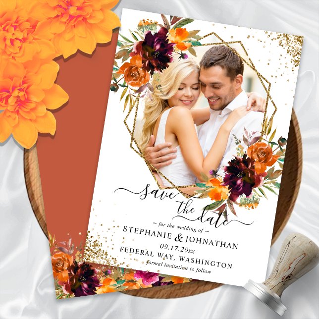 Herbst Floral Terracotta Save the Date Einladung (Autumn Floral Terracotta Save The Date Invitation)