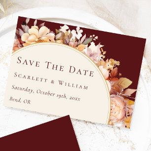 Herbst florales Burgundy Cream Moderne Hochzeit Save The Date