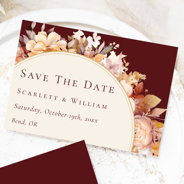 Herbst florales Burgundy Cream Moderne Hochzeit Save The Date (Von Creator hochgeladen)