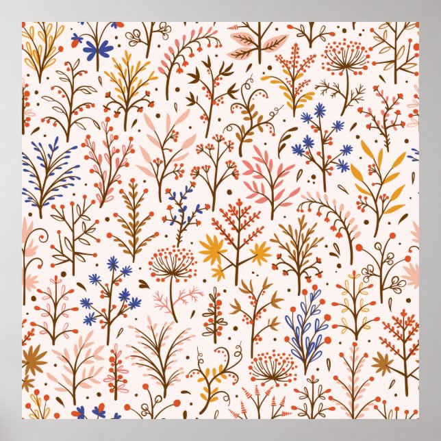 Herbst florales nahtloses Muster. Doodle-Pflanze,  Poster (Vorne)