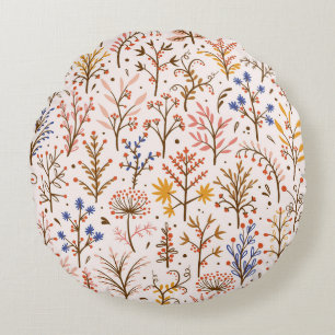 Herbst florales nahtloses Muster. Doodle-Pflanze, Rundes Kissen