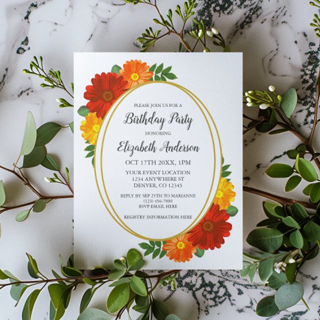 Herbst Florals Geburtstag Folieneinladung (Von Creator hochgeladen)