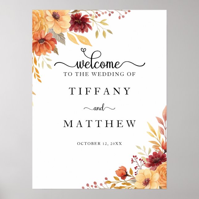 Herbst Florals Hochzeit im Herbst Willkommen Poster (Vorne)