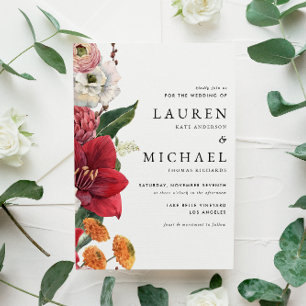 Herbst Florals mit Red Amaryllis QR Code Hochzeit Einladung