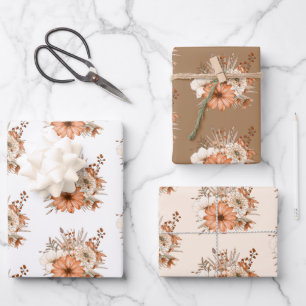 Herbst Florals Muster White Creme Gold Erntedank Geschenkpapier Set