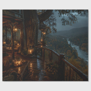 Herbst-Fluss Lodge Balkon Geschenkpapier