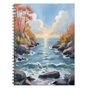 Herbst-Fluss-Sonnenlicht-Herbstlandschaft-Aquarell Notizblock