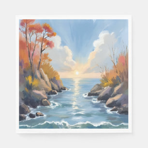Herbst-Fluss-Sonnenlicht-Landschaft-Aquarell Serviette