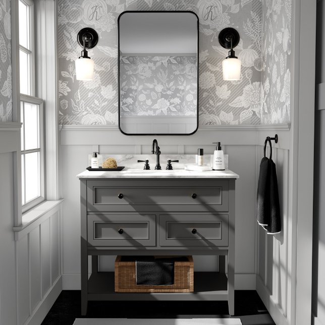 Herbst-Folien Blume & Pumpkins Grau Kariert Tapete (Fall Foliage Autumn Flowers & Pumpkins Grey Plaid Wallpaper
)