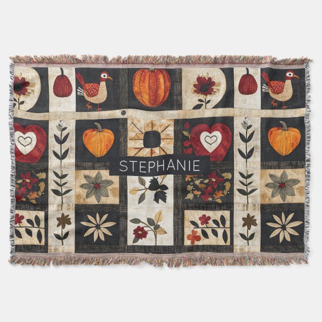 Herbst Folk Art Quilt Muster | rustikal Decke (Vorderseite)
