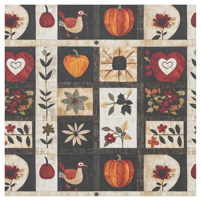 Herbst Folk Art Quilt Muster | rustikal Stoff (Nahaufnahme)