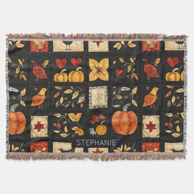 Herbst Folk Art Quilt Muster | Rustikales Patchwor Decke (Vorderseite)