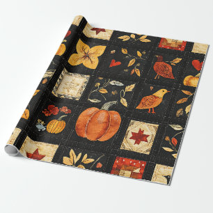 Herbst Folk Art Quilt Muster Rustikales Patchwor Geschenkpapier