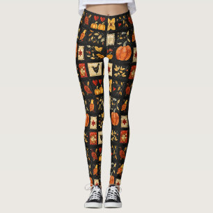 Herbst Folk Art Quilt Muster Rustikales Patchwor Leggings