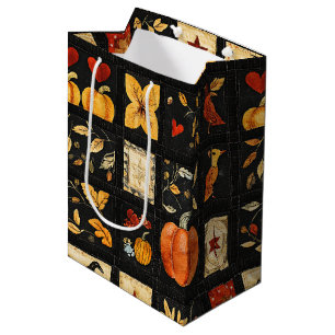 Herbst Folk Art Quilt Muster   Rustikales Patchwor Mittlere Geschenktüte