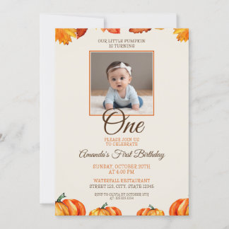 Herbst Foto Pumpkin Baby 1. Geburtstag Einladung